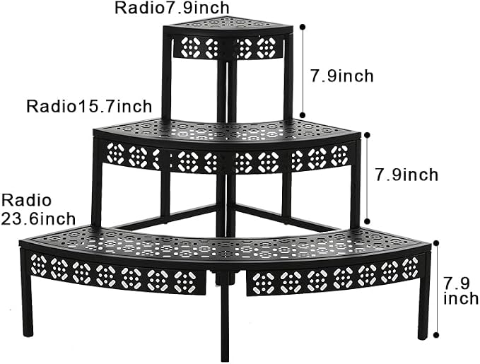 3 Tier Metal Plant Stand,Rectangle or Round Decorative Flower Step,Garden Shelf Flower Pot Holder Storage Organizer Rack for Indoor Outdoor Use
