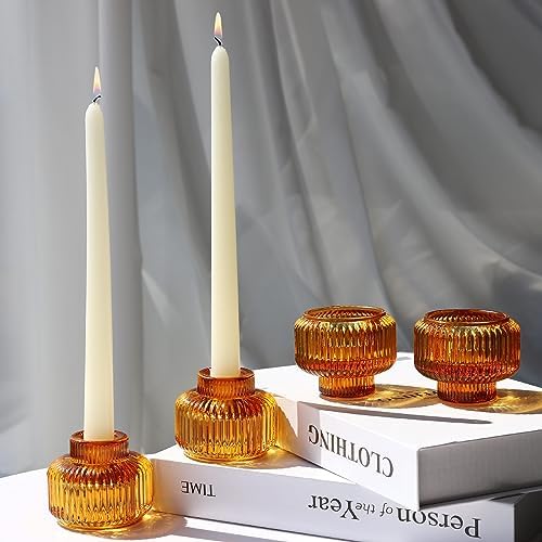 Woho 8pcs Candle Sticks Holder Decor, Amber Taper Candle Holders for Fall by Woho