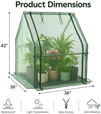 Gardzen Mini Greenhouse, 36 x 36 x 42 in, PE Cover with Floor Mat - Image 2