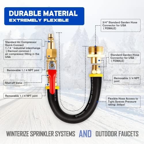 RV Winterizing kit & Sprinkler Blowout Adapter with shut off valve Air compressor Quick-Connect plug garden hose Water Blow Out Fitting for Winterize Sprinkler Systems, Camper,Motorhome - Image 4