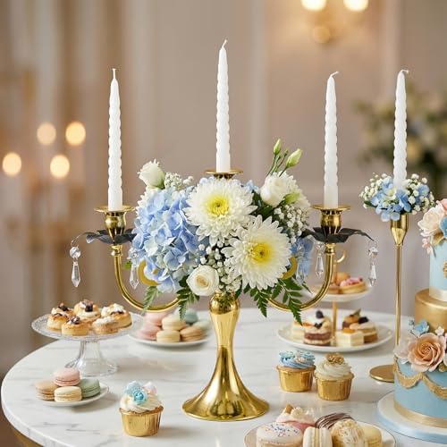 2 Pcs 3 Arm Black and Gold Metal Candelabra with Crystal Pendants - 11.8 Inch Tall Candle Holders, Elegant Taper Candlestick Stand for Wedding, Dining Table, Christmas Party Home Decoration - Image 6