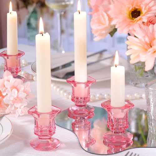Lanttu 12 Pcs Pink Candlestick Holders Bulk Glass Candle Holders 2.9"x3.08" - Image 6