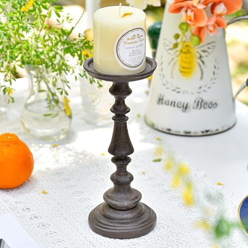 Sungmor Rustic Cast Iron Pillar Candle Holder, 9.6 Inches Tall - Image 3