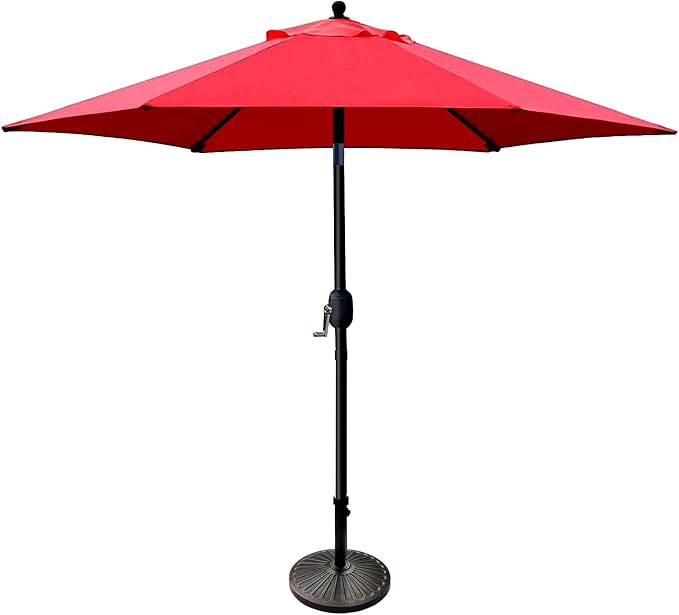 Sunnyglade 7.5' Patio Umbrella 6 Ribs (Red) | 18" 30.2-lbs Heavy Duty Round Antiqued Umbrella Base, Bronze