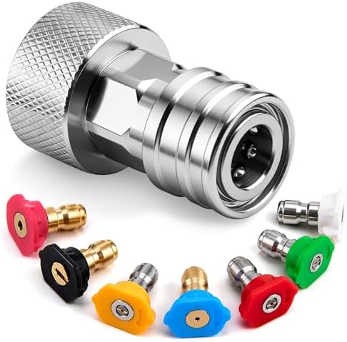 Garden Hose to Pressure Washer Adapter, 3/4" GHT to 1/4" Quick Connect, Converter for Car Washing, Nozzle & Outdoor Cleaning (Stainless Steel, Connector +7 Nozzle Set) by Unknown