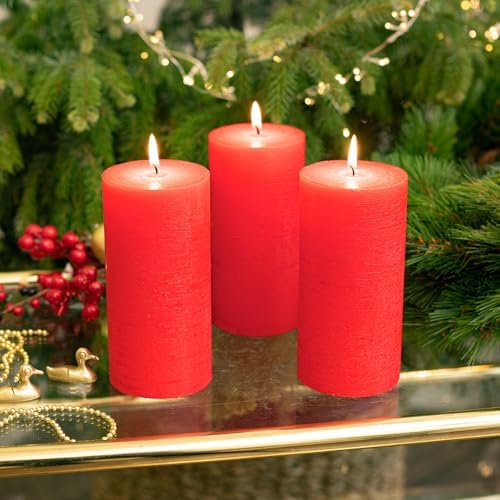 CANDWAX Large Pillar Candles 3x6 Inch – Set of 3 Unscented Dripless Red Candles, Rustic Design for Events, Weddings, Home Styling - Image 6