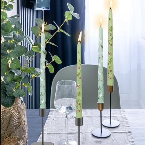 Printed Taper Candle Dripless Candles Sticks - 4 pcs Handmade Green Taper Candle 10 inches Long Tapered Candles for Home Party Wedding Restaurant Holiday Decor - Image 6