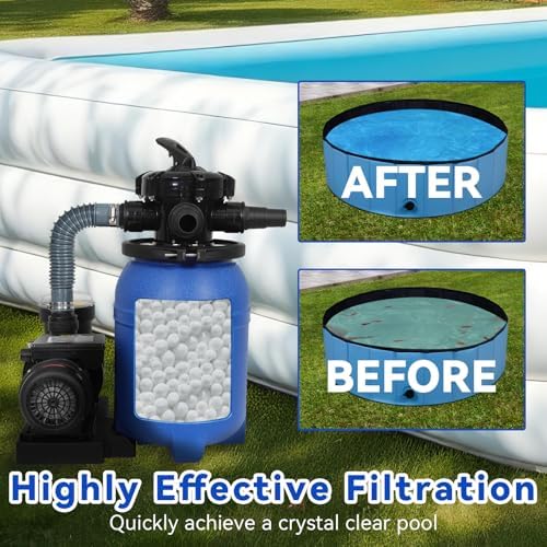 10in Sand Filter Pump for Above Ground Pool with 400g Cotton Balls | 2641GPH, 0.35 HP Pump System for Pools Up to 11835 GAL, 250W Sand Filter with 6-Way Multi-Port Valve, Blue
