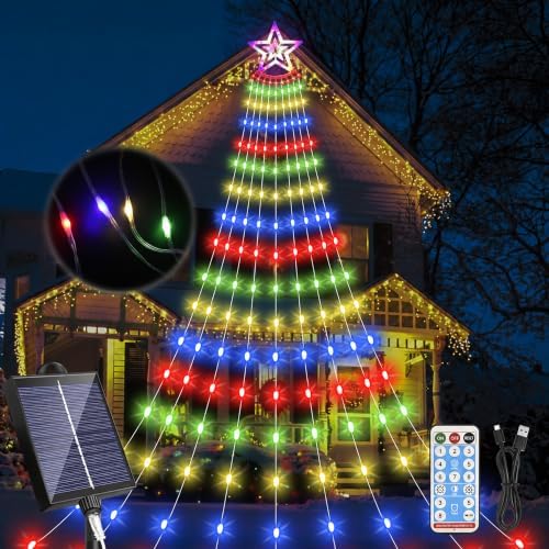 Christmas Solar Decorations Star Lights Outdoor, 11.48ft 350LED, Multicolor by AMIPEPE
