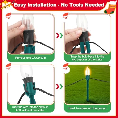 60 Pcs 7.5 Inch Christmas Light Stakes, Christmas Yard Stakes for C7 C9 Christmas Lights, Garden Path Walkway Holiday Decorations(Green) - Image 3
