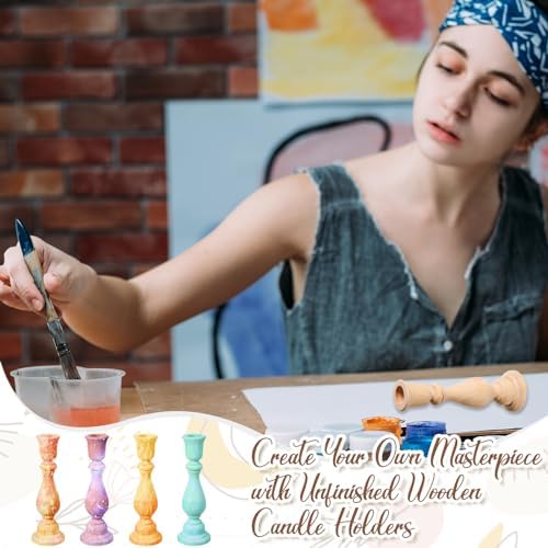 Nitial 12 Pcs Unfinished Classic Wood Candle Holders Small Wooden Candlesticks Unfinished Candlestick Holders for Crafts DIY Xmas Christmas Gift Decoration (6 Inch) - Image 5