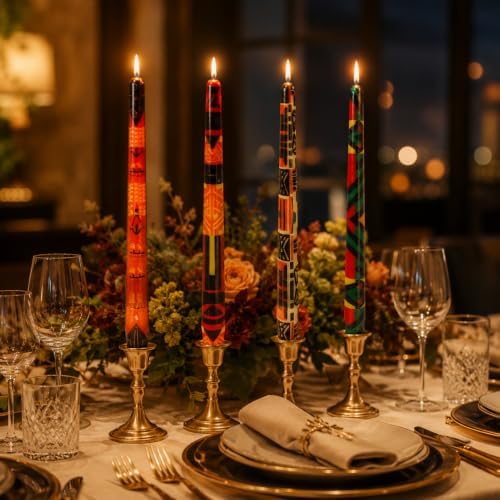 African Print Taper Candles 10in,4 Pack Unscented for Dinner Decor - Image 2