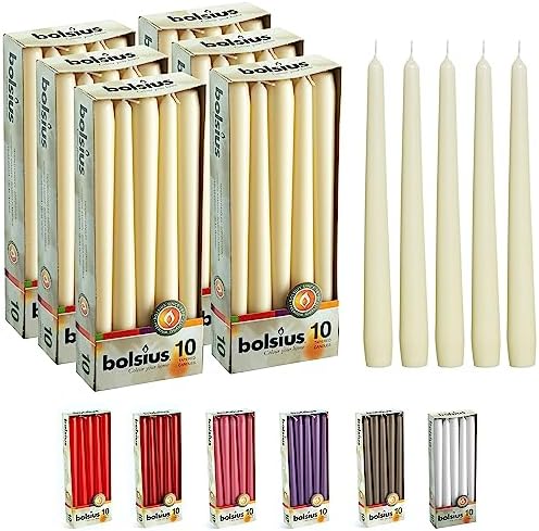 BOLSIUS Long Household Ivory Taper Candles - 10-inch Unscented Premium Quality Wax - 8 Hours Long Burning Dripless Candles Bulk Pack of 60 for Home Decor, Wedding, Parties and Special Occasions by BOLSIUS