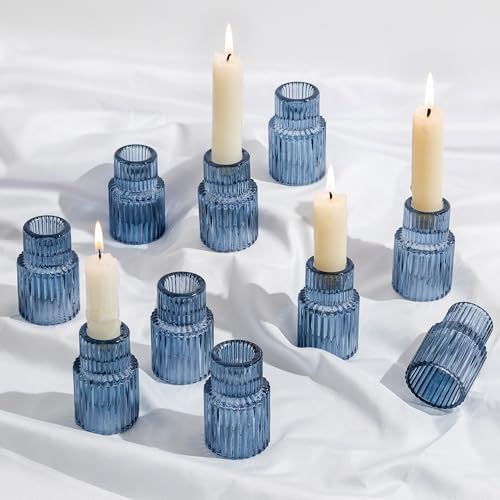 Glasseam Taper Candle Holders Bulk 10Pc Small Candlestick for Coastal Decor by Glasseam