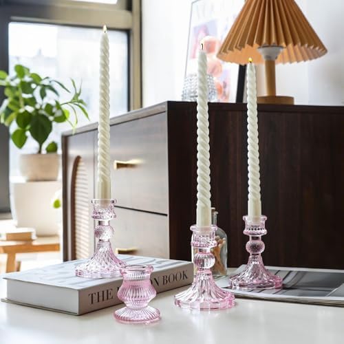 Glass Candlestick Holders Set of 6, Taper Candle Holder for Wedding Festival Christmas Party Valentine's Decor, Table Centerpieces (Pink) - Image 4
