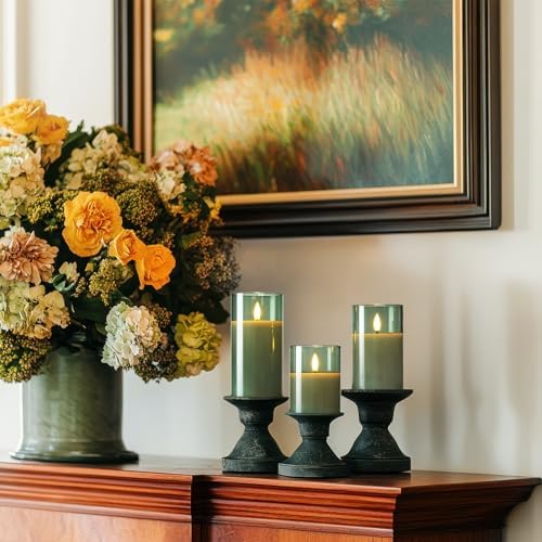 Amagic Green Glass Flameless LED Candles Battery Operated with Remote Timer - Image 2