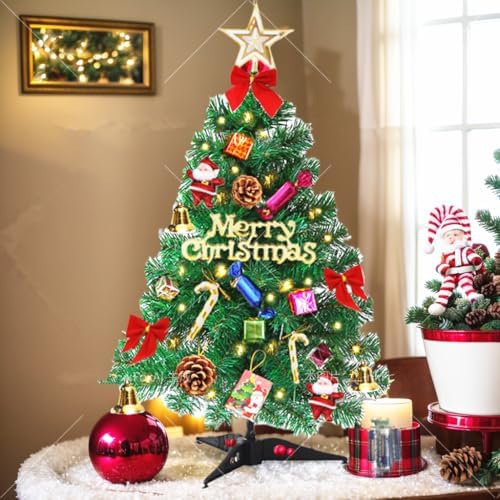 Mini Christmas Tree Small Christmas Tree with LED Lights Ornaments Tabletop Artificial Christmas Decorations Indoor Christmas Decor 24"/60cm - Image 4