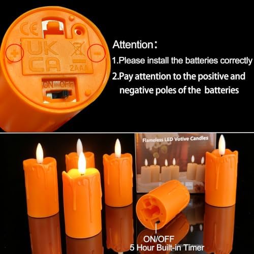 6PCS Flameless Votive Candles with Timer Battery Operated Orange - Image 5