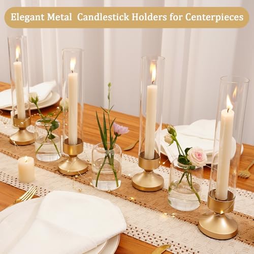 Hurricane Glass Candle Holders, Set of 10 Metal Taper Candlesrick Holders for Centerpieces Tall Gold Candle Stands Bulk with Glass Cylinder for Wedding Birthday Party Table Decor - Image 2