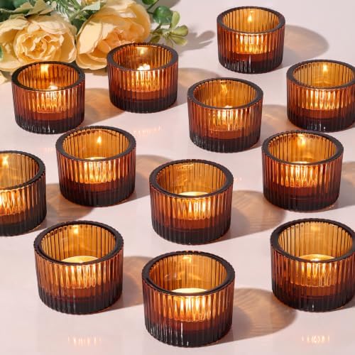 12 Pack Tealight Amber Candle Holders, Votive Tea Light Candle Holder by LOVELIGHTLOVELIFE