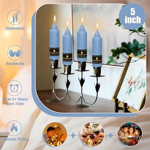 5 inch Short Taper Candle 4 Pack Handmade Dusty Blue Candles Unscented Pastel Candlesticks for Holiday Wedding Dinner Party Seasonal Celebration Birthday Home Decoration - Image 4