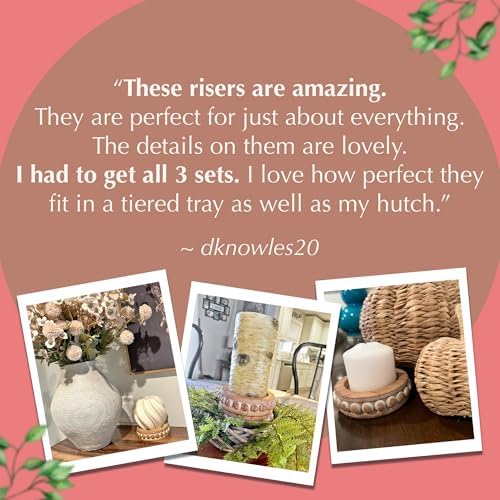 Candle Pedestal [Set of 2] Round Rustic Wood Beaded Risers - Sturdy 2-Sided Stackable Decor Pedestal Stands for Tiered Tray, Candle, Mug Display, Risers Display Stands (Rustic Brown, 5 inch) - Image 5