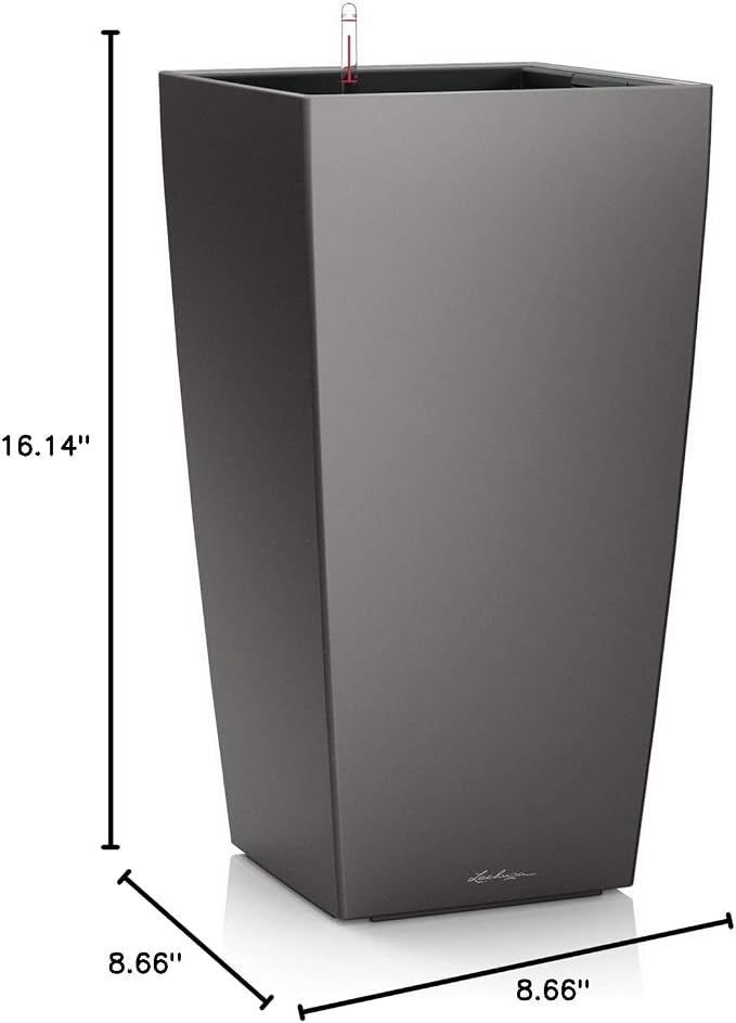 Lechuza CUBICO 22 Charcoal Metallic, Self-Watering Tall Planter, H16.1 L8.7 W8.7 in