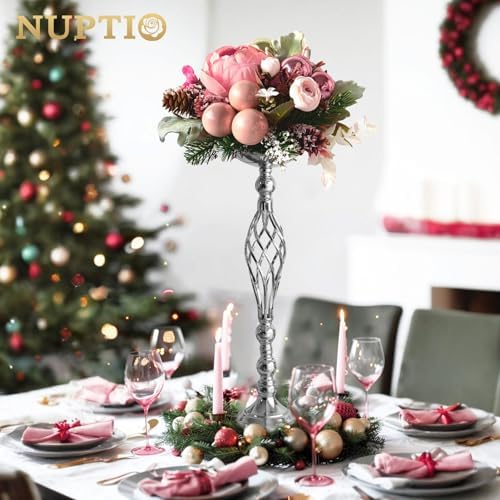 NUPTIO Silver Centerpiece Stand for Table, Twist Style, 22.8" Tall, 10 Pcs - Image 4