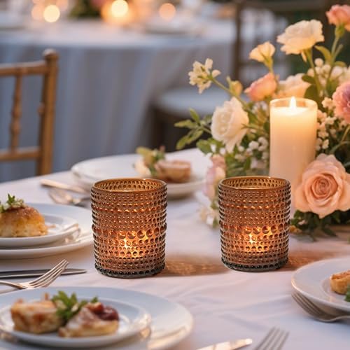 12pcs Votive Candle Holder, 2.7 * 3.5in Large Amber Glass Tea Light Candle Holders Bulk, DIY Wax Filling Romance Tealight Candle Holders for Home Table & Christmas - Image 5