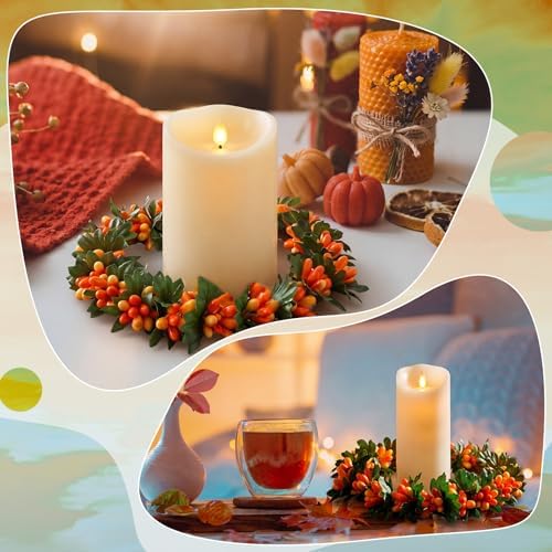 Daifunli 2 Pcs Fall Candle Rings Wreaths for Pillar 3.9 Inch Pip Berry - Image 5