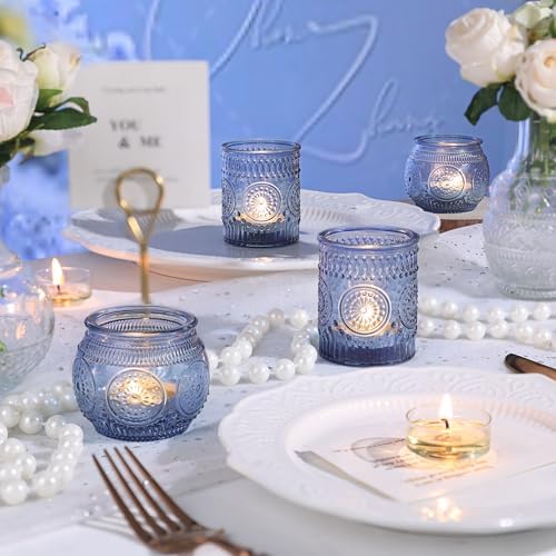 DARJEN 12Pcs Blue Votive Candle Holders - Votive Candle Holders Bulk, Glass Candle Holder for Party Decoration, Tea Lights Candle Holders for Wedding - Image 4