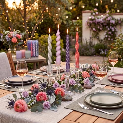 Nuanchu 4 Pcs Twisted Taper Candles,7.87 Inch,Pure,Muted Pastels - Image 3