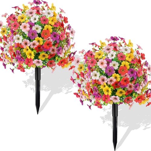 2 Pack 23" Artificial Flower Topiary Balls with Ground Spikes by MACTING