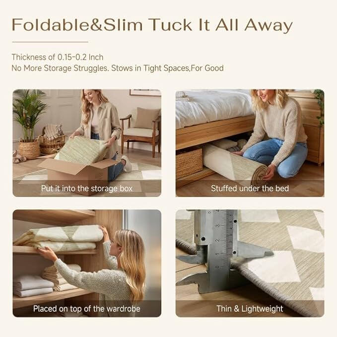 2'6x8 Washable Runner Rug Kitchen Beige Non Slip Checkered Carpet | Soft, Low Pile, Easy Clean, Diamond Pattern for Hallway, Entryway, Laundry Room, Bathroom, Modern Neutral Decor