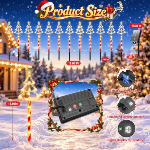 KOOPER 10 Pack Solar Christmas Tree Candy Stake Lights, 10 Modes Xmas Decor - Image 3