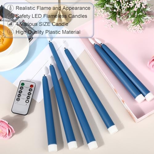 Rossesay 16 Pcs Blue Flameless Taper Candle with Remote Timer - Image 4
