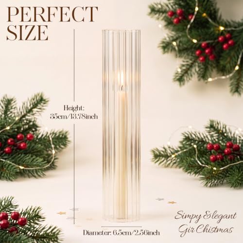 6 Pcs Ribbed Hurricane Glass Candle Holders, 2.5" W x 14" H - Image 4
