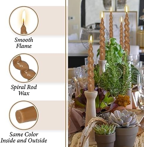 7.5 Inches Spiral Taper Candles Colorful Twisted Candle Dripless Long Candles, Handmade Candlesticks for Wedding Dinner Decor, Set of 4(Brown) - Image 3