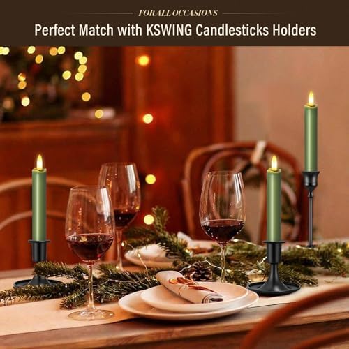 KSWING Upgraded Real Wax Short LED Flameless Green Taper Candles with Remote, 6 PCS Candlesticks Battery Operated - 6" Realistic Fake Candle Sticks for Home/Wedding/Fireplace Xmas Decor - Image 4