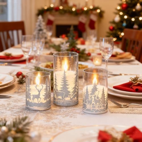 Christmas Deer LED Glass Flameless Candles Battery Operated Remote Timer - Image 4