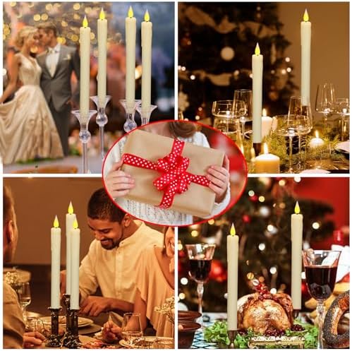 KSWING Upgraded Real Wax LED Flameless Taper Candles with Remote, 2 PCS Ivory Dripping Candlesticks Battery Operated 3D Flickering - 9.6" Long Realistic Fake Candle Sticks for Home/Wedding/Xmas Decor - Image 5