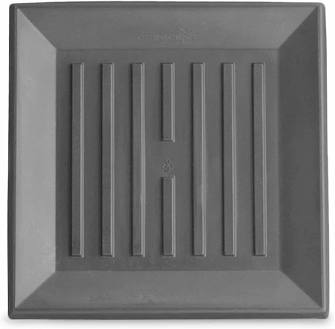 Crescent Garden Universal Square Plant Saucer, Weather-Safe Durable Drip Tray for Square Planter, Heavy-Duty Plastic Drainage Dish, Large Outdoor Flowerpot Saucer - 16'' Inner x 19.75" Outer (Slate)