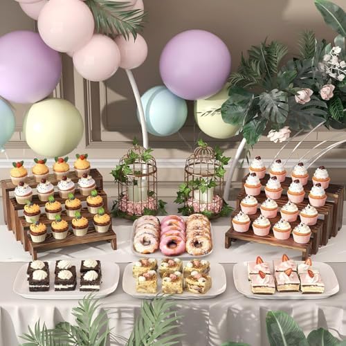 4 Set Wooden Tiered Risers Display Stands for Vendor Events,Stackable Wood Cupcake Display Stand,Farmhouse Decor Wood Dessert Table Display Set,Vendor Booth Display Items,Food Display Risers for Party - Image 2