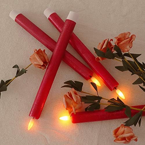 Wondise Burgundy Real Wax Flameless Taper Candles with Timer - Image 3