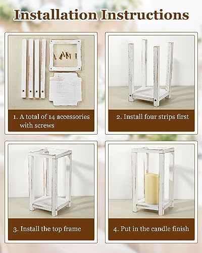 Huquary 8 Pcs Wooden Wedding Lantern Centerpiece for Table Decor, White - Image 3