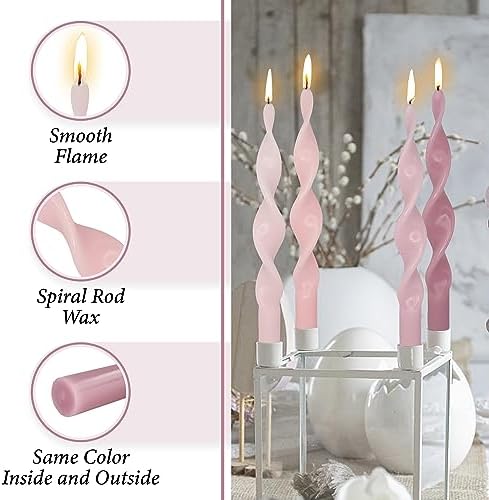 10 Inches Spiral Taper Candles Colorful Twisted Candle Dripless Long Candles, Handmade Candlesticks for Wedding Dinner Decor, Set of 4(Gradient Pink) - Image 3