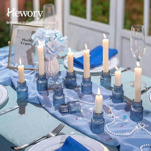 Hewory Glass Candlestick Holders Bulk, 20 PCS Blue Taper Candle Holders - Image 4