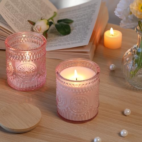 DARJEN 10 Pcs 8oz Glass Candle Jars with Lids, Candle Containers Tins-Pink - Image 4