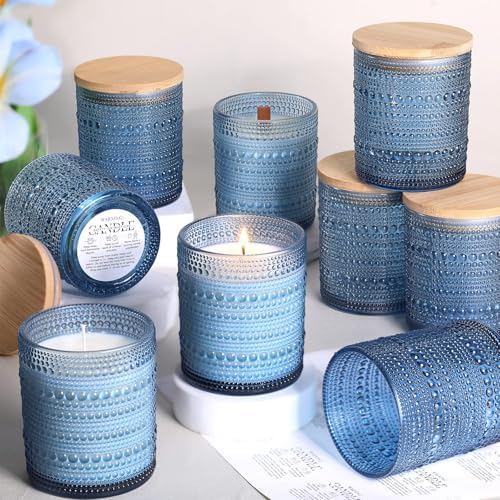 DARJEN 12 Pcs 10 oz Glass Candle Jars with Lids, Candle Container Tins-Blue by DARJEN