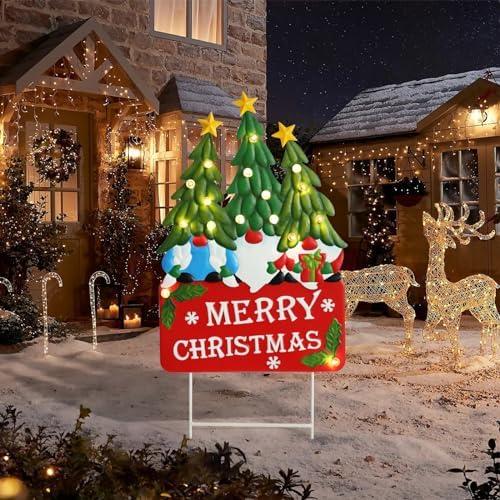 Afirst Christmas Gnomes Yard Sign Stakes Light Up Garden Decorations by Afirst